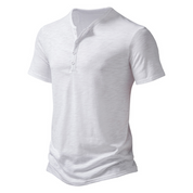 Men's T-Shirt - Quarter Button - Lightweight - Plain T-Shirt - Summer Shirt