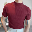 Sweater Tshirt - Men's Short Sleeve Turtleneck Knitted High Neck T-Shirt