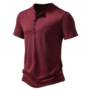 Men's T-Shirt - Quarter Button - Lightweight - Plain T-Shirt - Summer Shirt