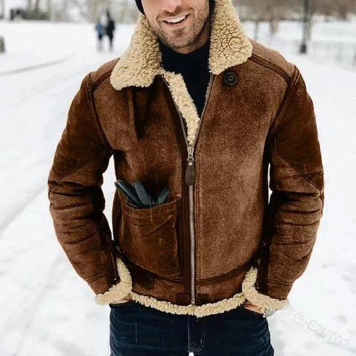 Winter Jacket – Warm men's Leather Jacket with Zipper and Sherpa Lining