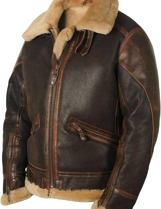 Winter Leather Jacket - Fur-lined - Zip-up - Flight Jacket - Men's Leather Jacket-Southern-Taylor