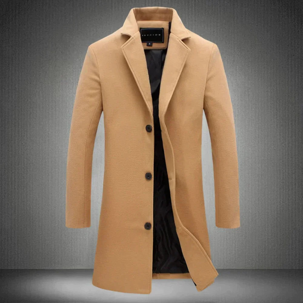 Wool Coat, Turn-down Collar, Single-breasted, Winter Jacket, Wool Coat for Men