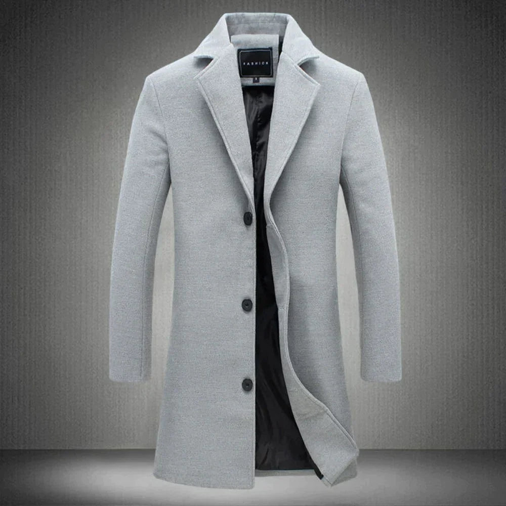 Wool Coat, Turn-down Collar, Single-breasted, Winter Jacket, Wool Coat for Men