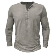 Long Sleeve T-Shirt - Half Buttoned - Pullover - Henley Shirt - Men's Shirt