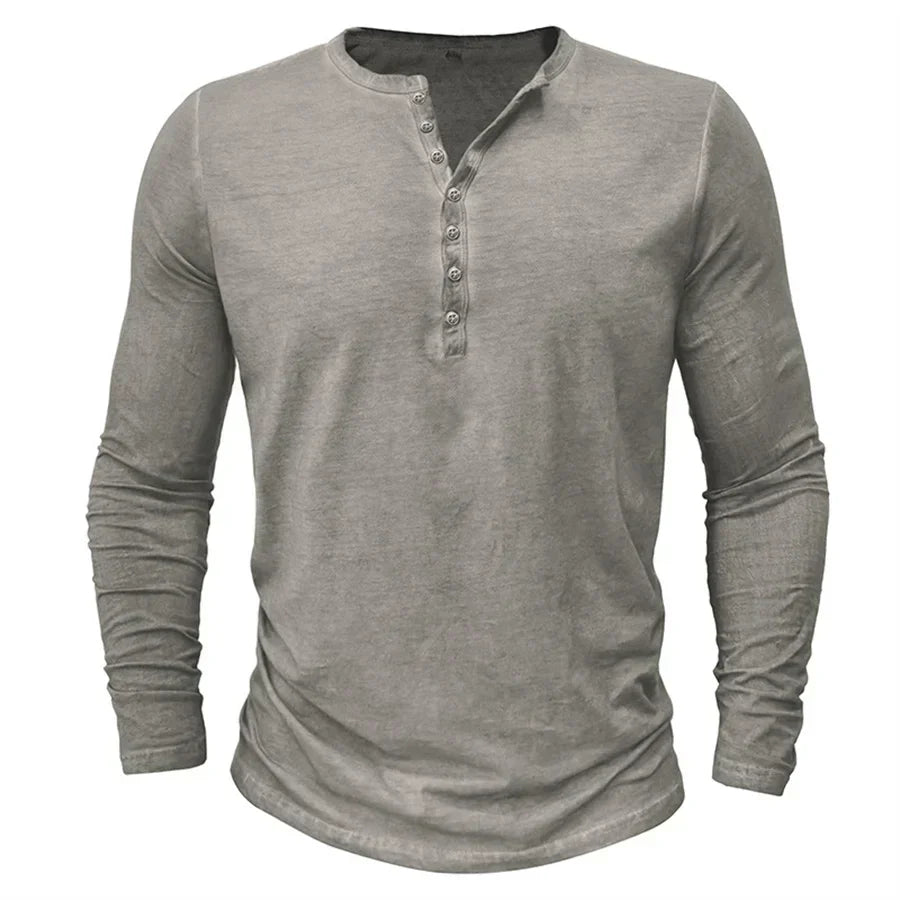 Long Sleeve T-Shirt - Half Buttoned - Pullover - Henley Shirt - Men's Shirt