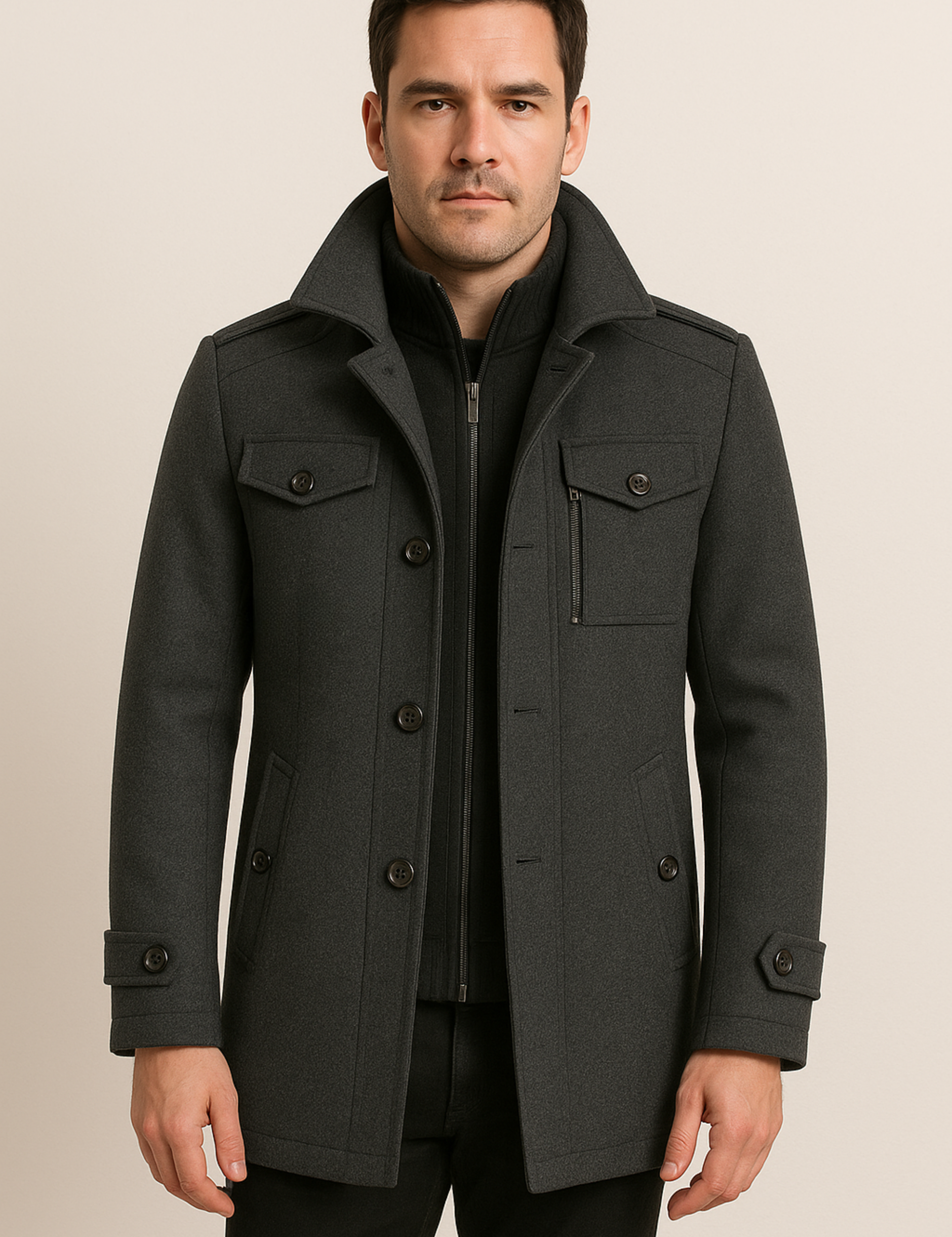 Winter Jacket - Men's Zip-Up Single Breasted Wool Jacket-Winterjacken-Chaps of London-Chaps of London