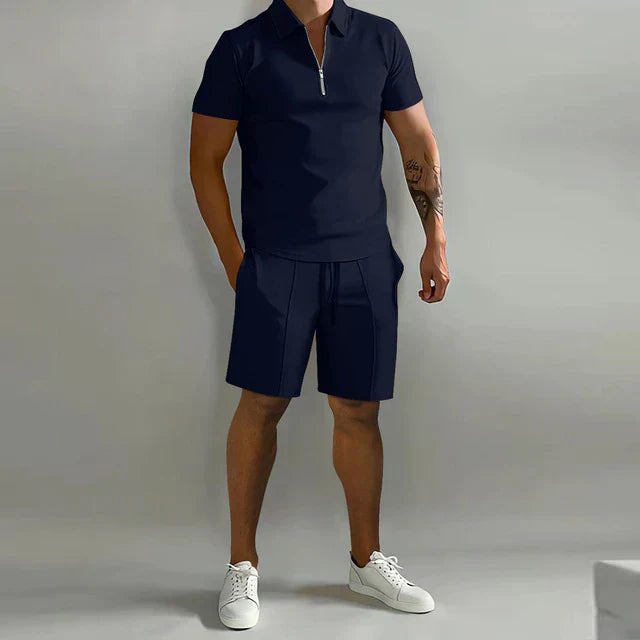 T-Shirt and Shorts Set - Men's Short Sleeve Polo Two-Piece Summer Set