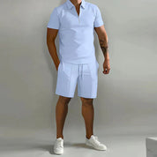 T-Shirt and Shorts Set - Men's Short Sleeve Polo Two-Piece Summer Set