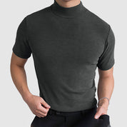 High Neck T-Shirt - Men's Plain Slim Fit Turtleneck T-Shirt