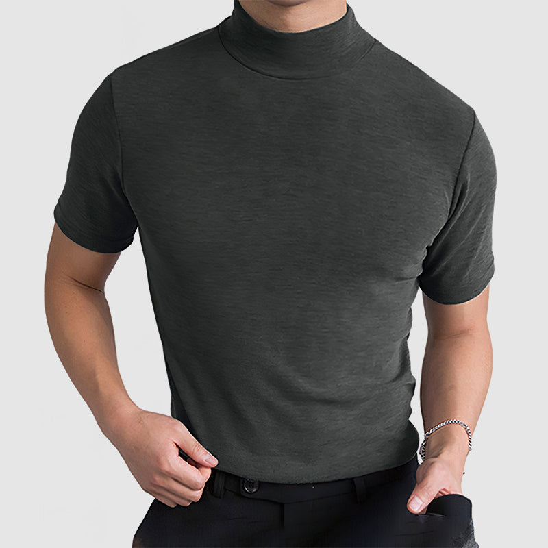 High Neck T-Shirt - Men's Plain Slim Fit Turtleneck T-Shirt