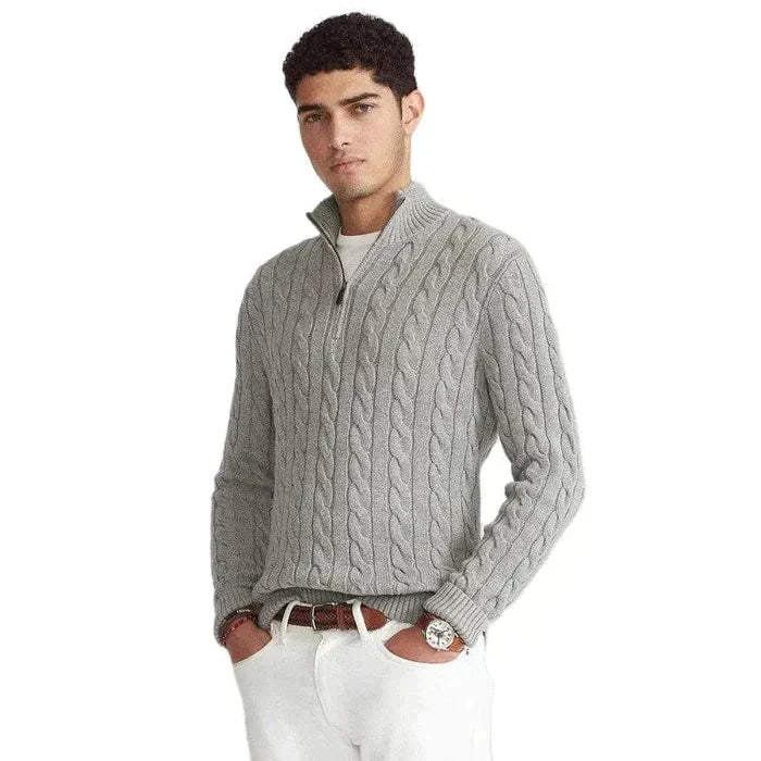 Knitted Sweater - Men's Cable Knit Quarter Zip Jumper