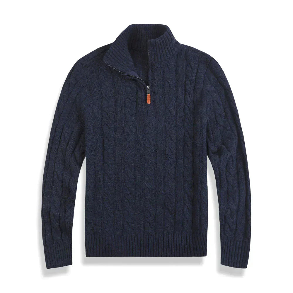 Knitted Sweater - Men's Cable Knit Quarter Zip Jumper