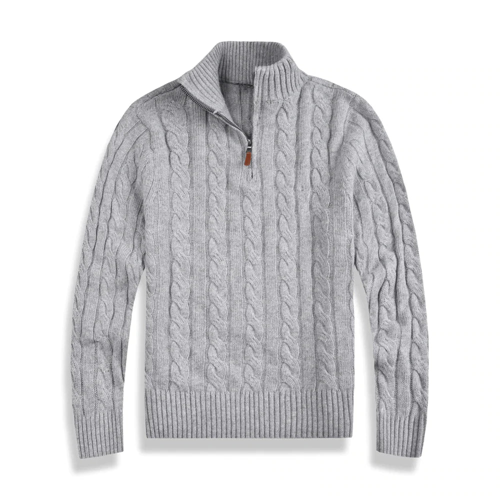 Knitted Sweater - Men's Cable Knit Quarter Zip Jumper