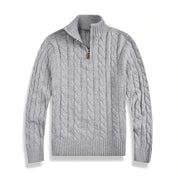 Knitted Sweater - Men's Cable Knit Quarter Zip Jumper