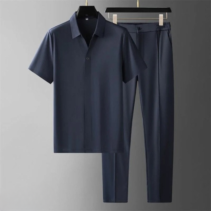 Two-Piece set - Men's Short Sleeve Polo Shirt and Dress Pants Set