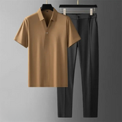 Two-Piece set - Men's Short Sleeve Polo Shirt and Dress Pants Set