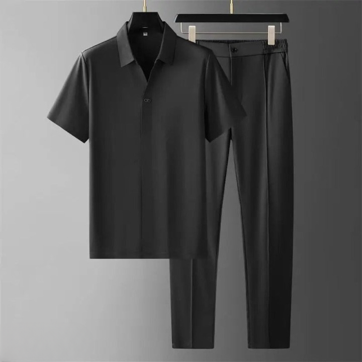 Two-Piece set - Men's Short Sleeve Polo Shirt and Dress Pants Set