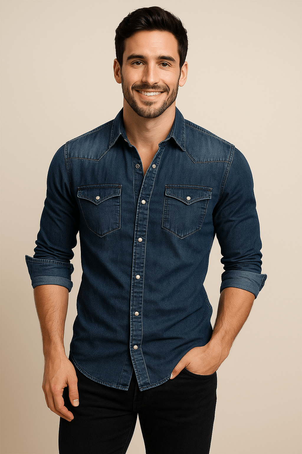 Denim Shirt | Long Sleeve |Slim Fit | Button-Up Shirt | Men's Shirt