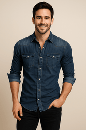 Denim Shirt | Long Sleeve |Slim Fit | Button-Up Shirt | Men's Shirt