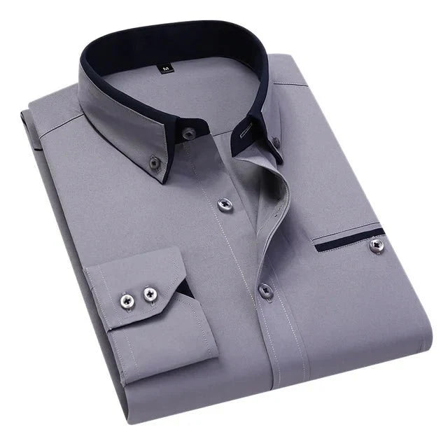 Button-Up Shirt - Men's Slim Fit Long Sleeve Collared Shirt