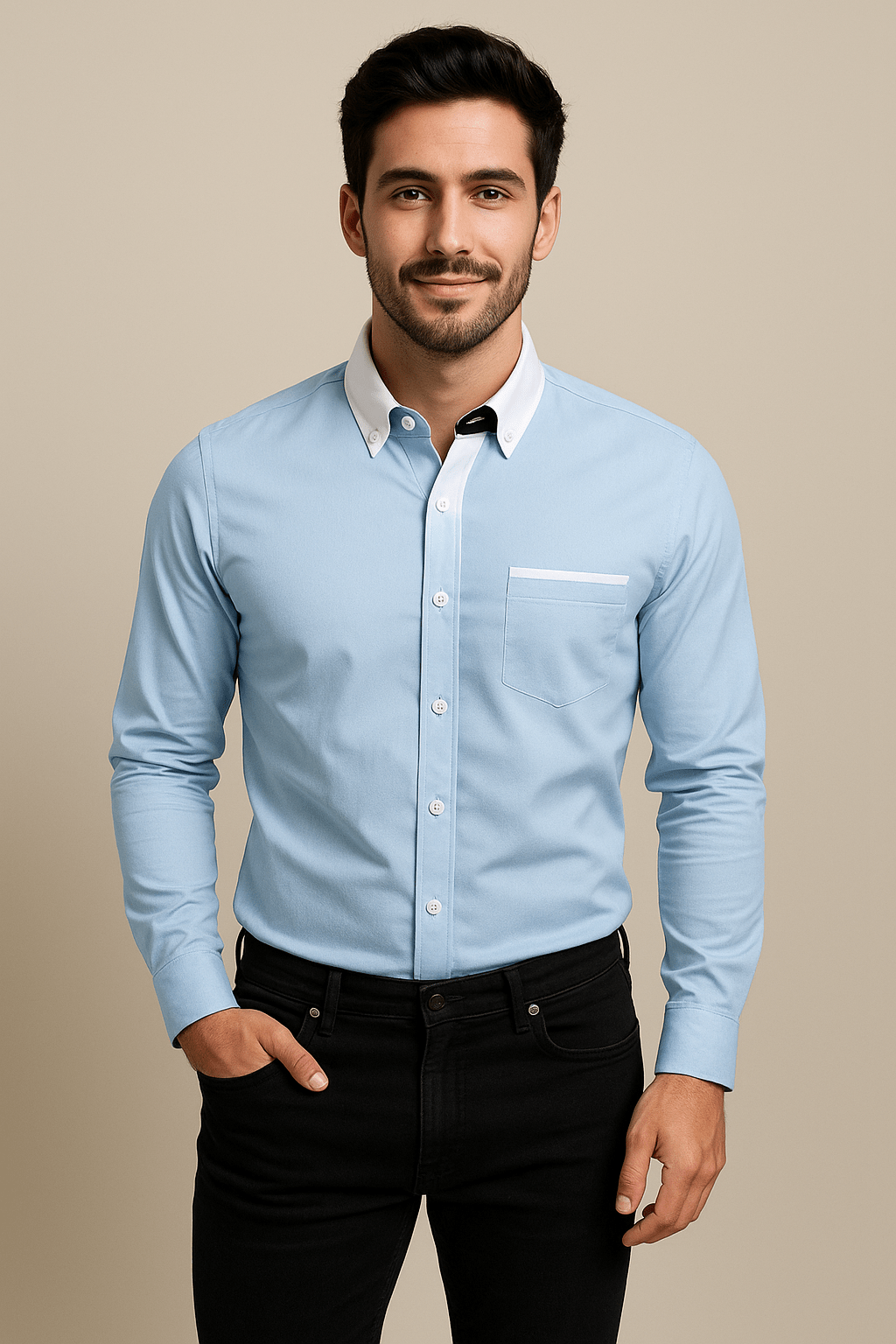 Button-Up Shirt - Men's Slim Fit Long Sleeve Collared Shirt