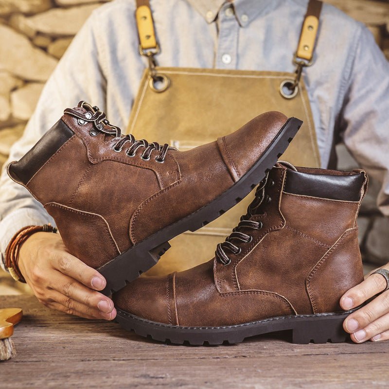 Lace-Up Boots - Men's Ankle Combat Leather Boots