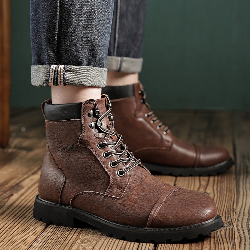 Lace-Up Boots - Men's Ankle Combat Leather Boots