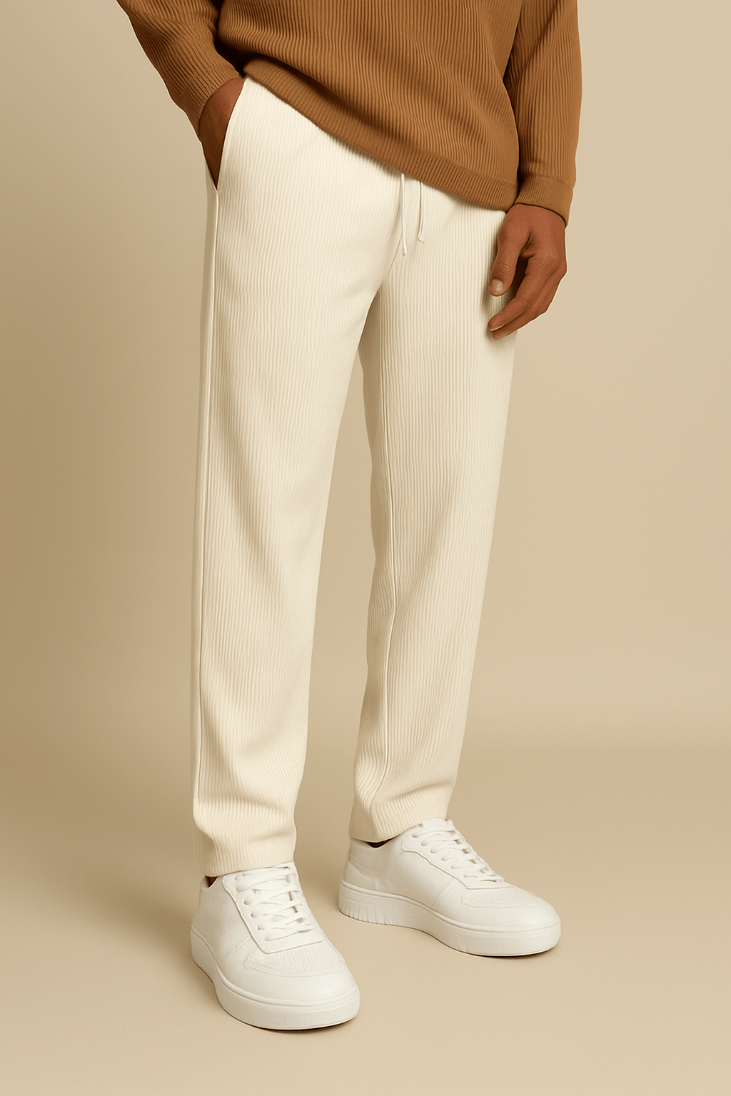 Corduroy Pants - Drawstring - Straight Leg - Casual Pants - Men's Pants