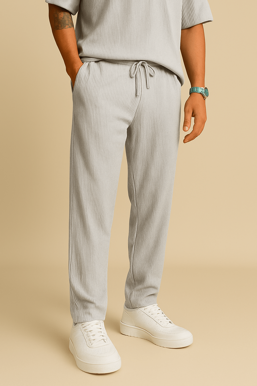 Corduroy Pants - Drawstring - Straight Leg - Casual Pants - Men's Pants