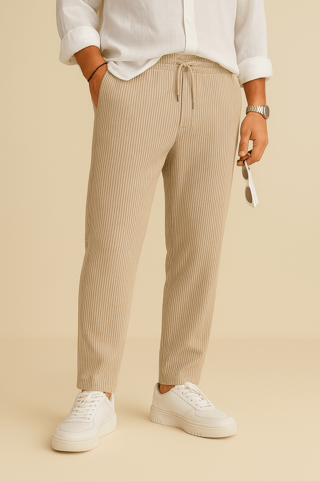 Ribbed Pants | Casual | Drawstring | Elastic Waist Pants | Men's Pants