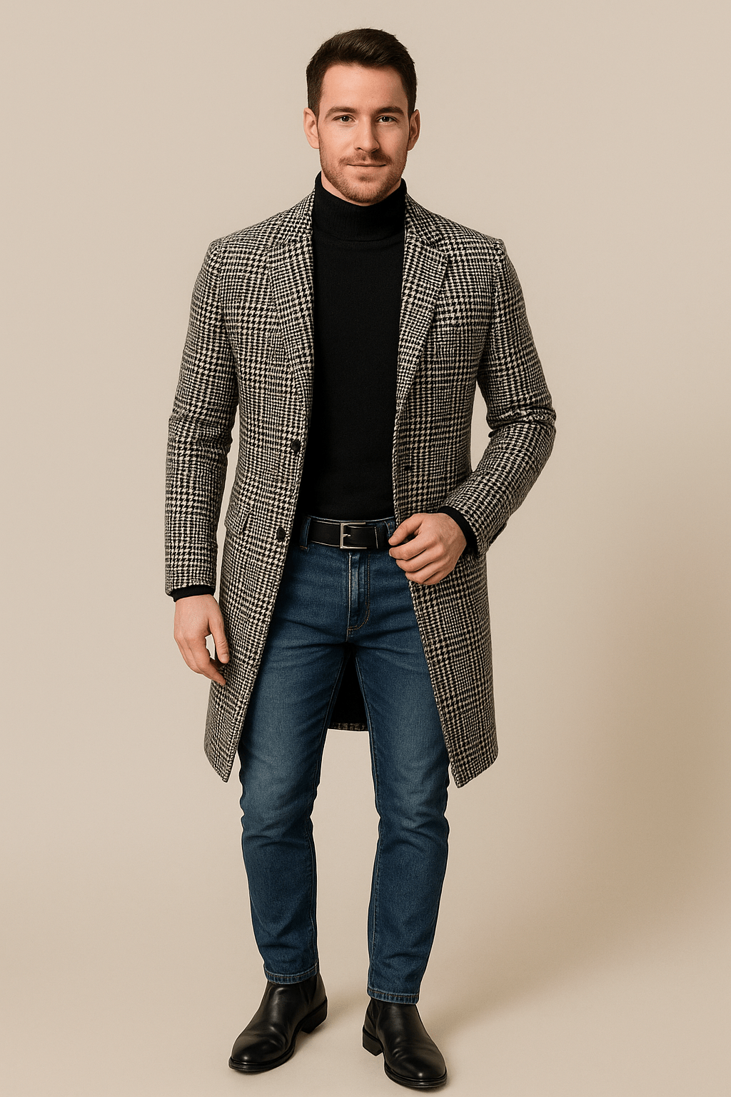 Checkered Coat | Single Breasted | Slim Fit | Long Blazer | Men's Trench Coat