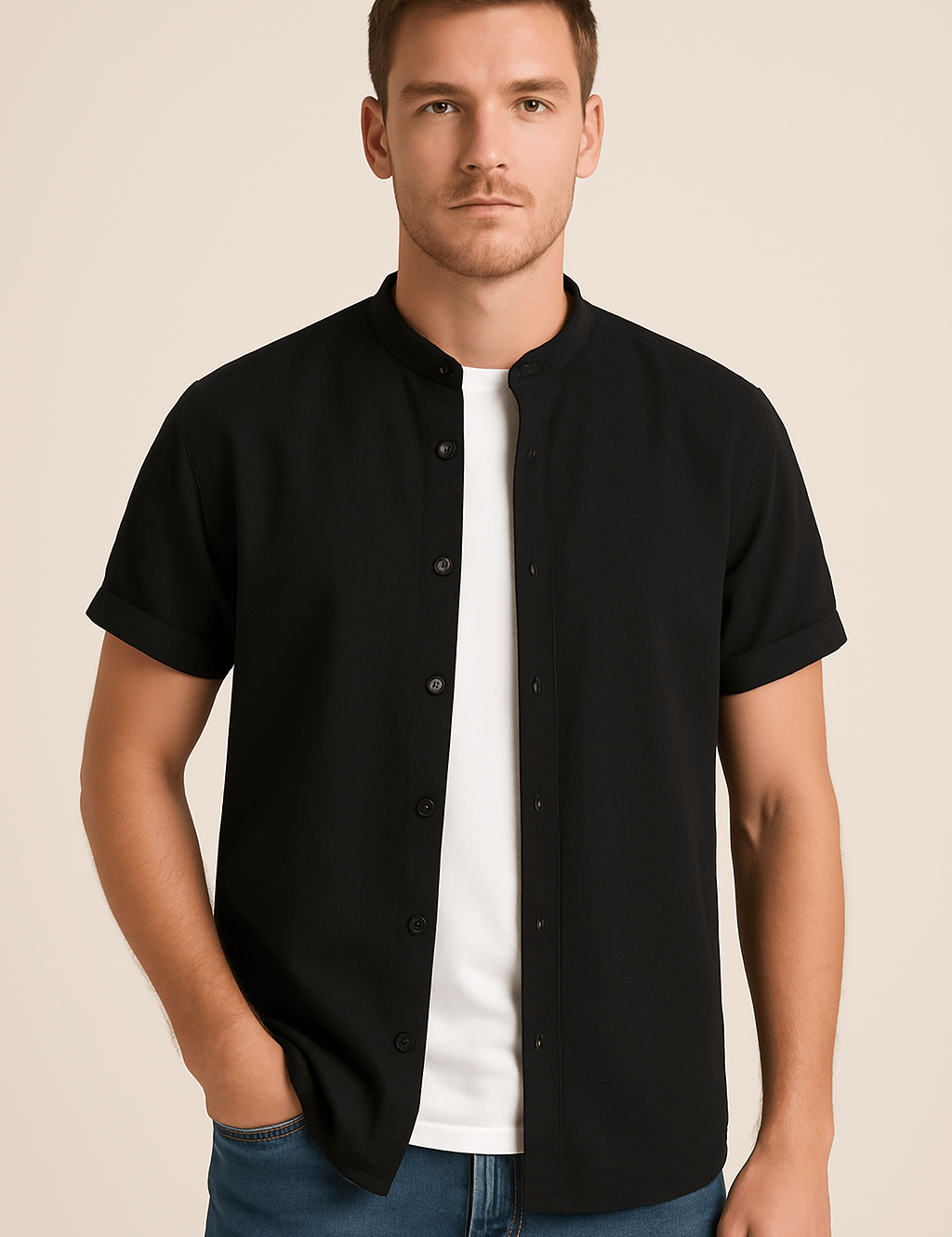 Short Sleeve Shirt - Men's Plain Casual Button-Up Summer Shirt