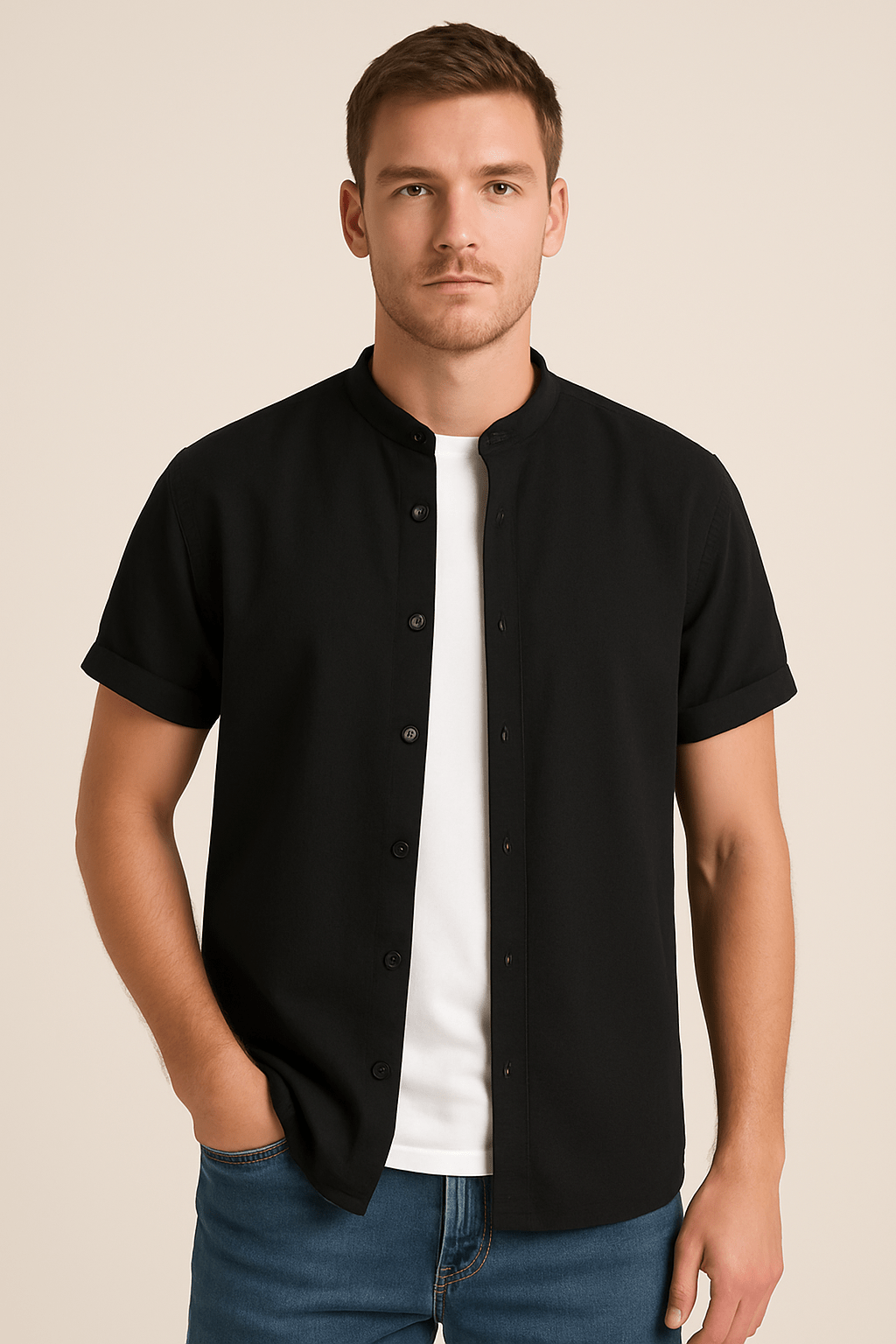 Short Sleeve Shirt - Men's Plain Casual Button-Up Summer Shirt