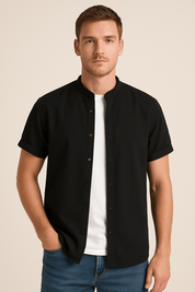 Short Sleeve Shirt - Men's Plain Casual Button-Up Summer Shirt