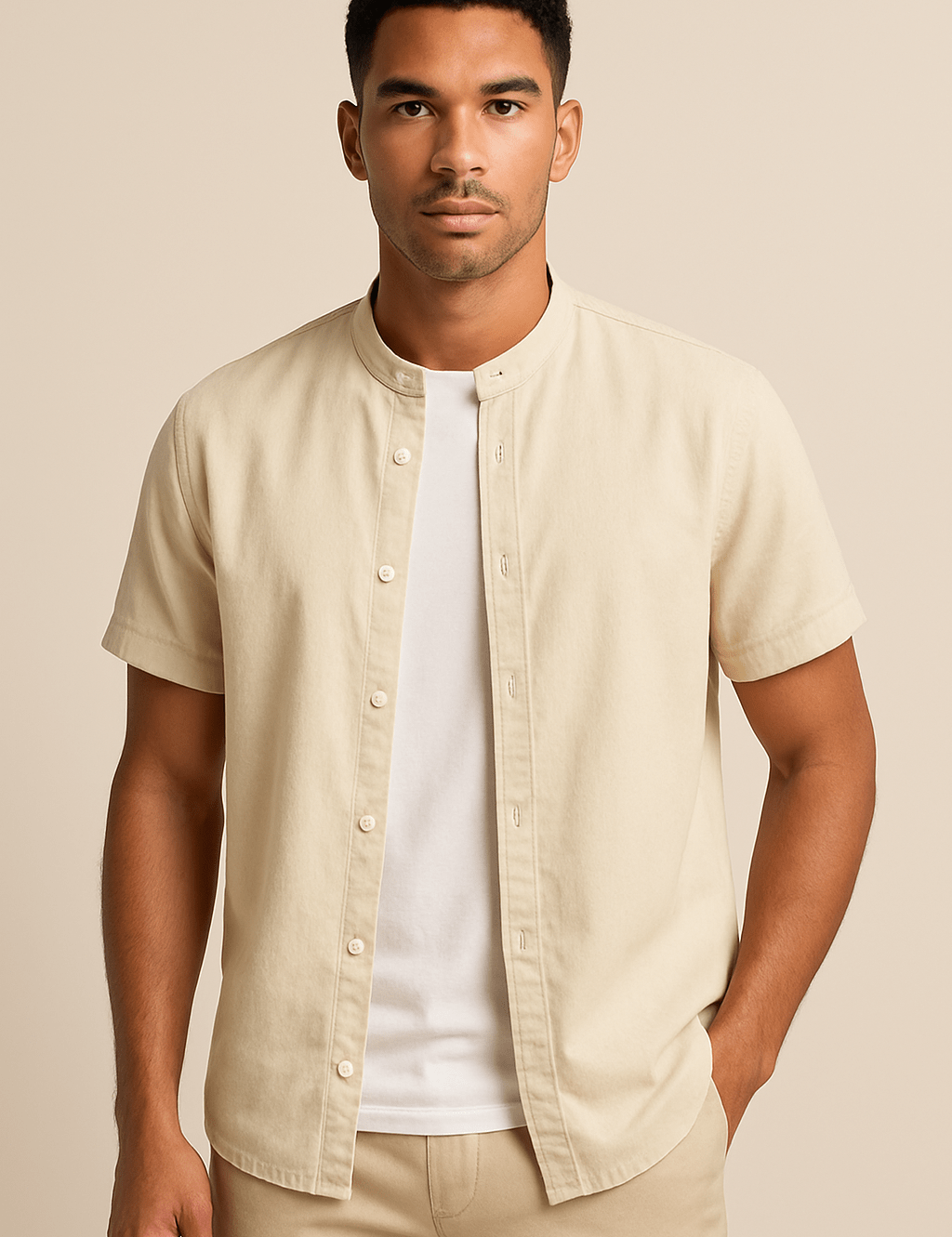 Short Sleeve Shirt - Men's Plain Casual Button-Up Summer Shirt