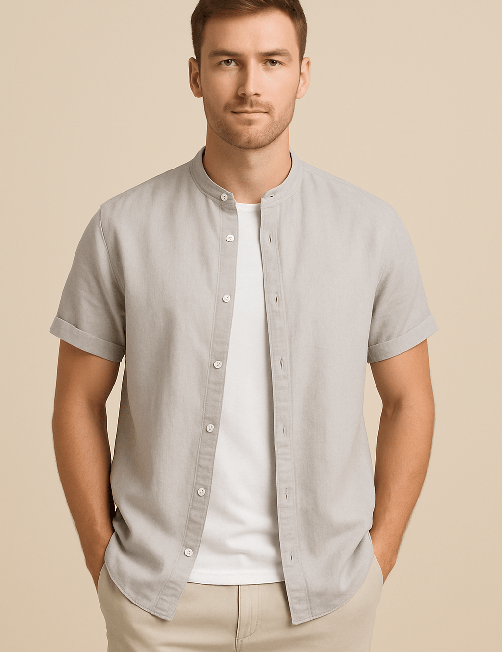 Short Sleeve Shirt - Men's Plain Casual Button-Up Summer Shirt