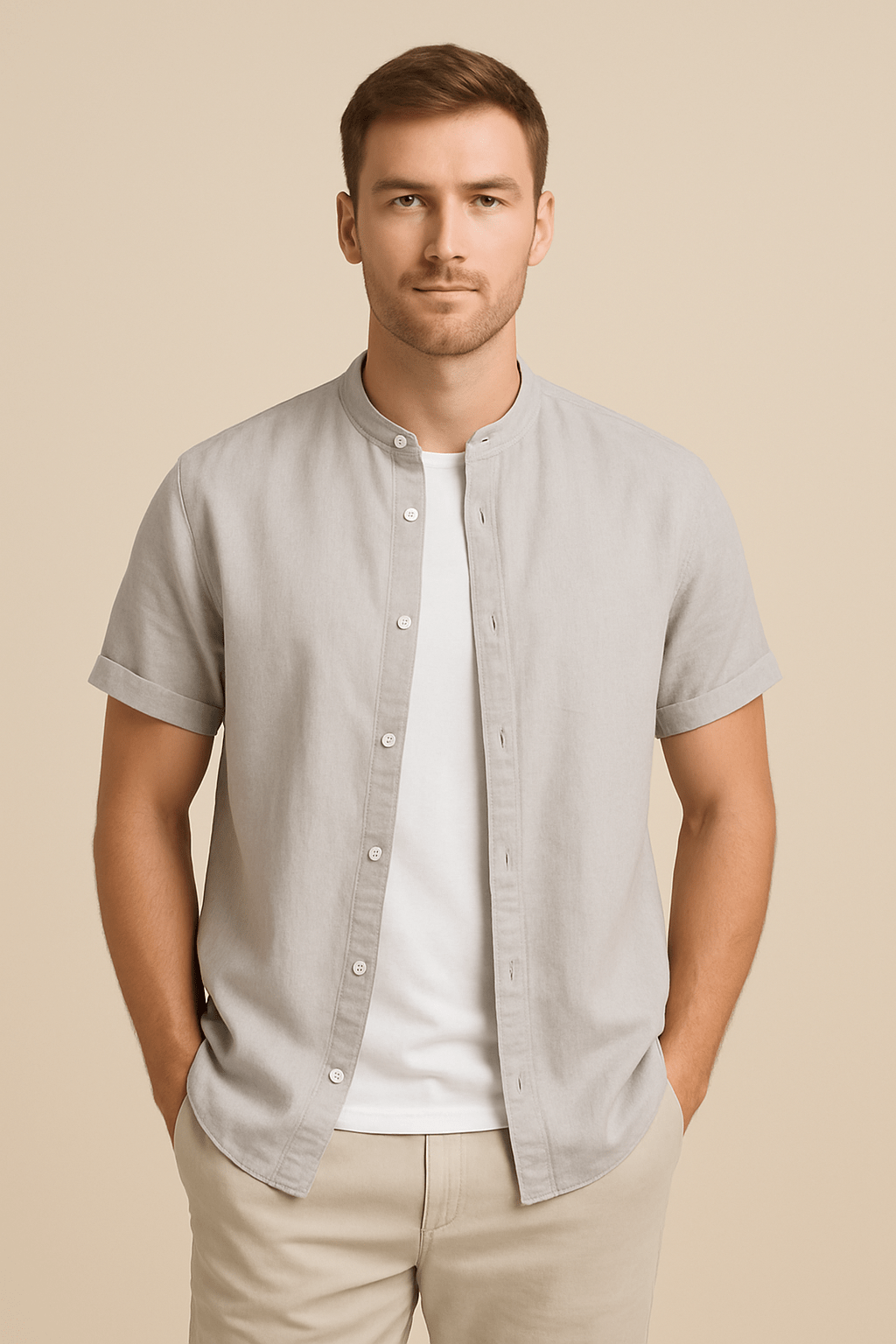 Short Sleeve Shirt - Men's Plain Casual Button-Up Summer Shirt