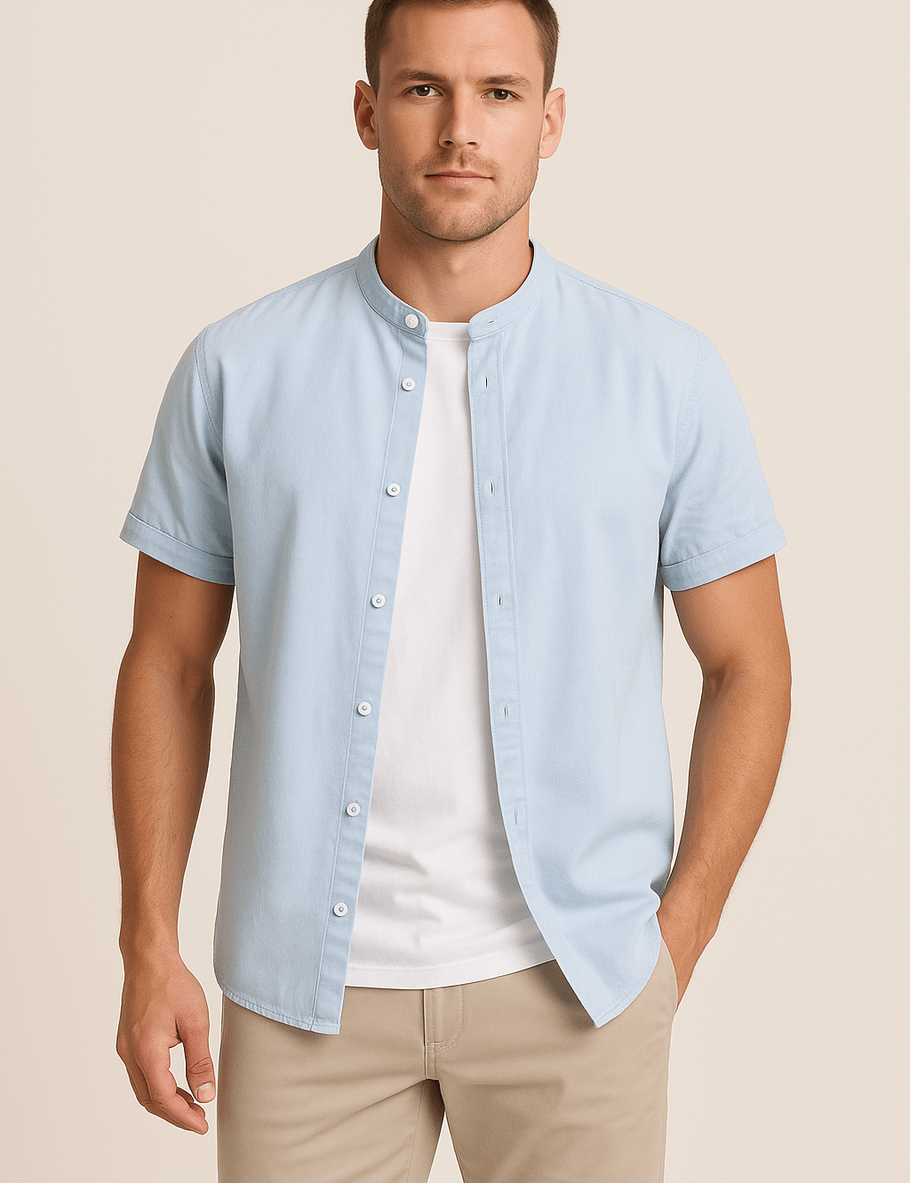 Short Sleeve Shirt - Men's Plain Casual Button-Up Summer Shirt
