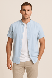 Short Sleeve Shirt - Men's Plain Casual Button-Up Summer Shirt