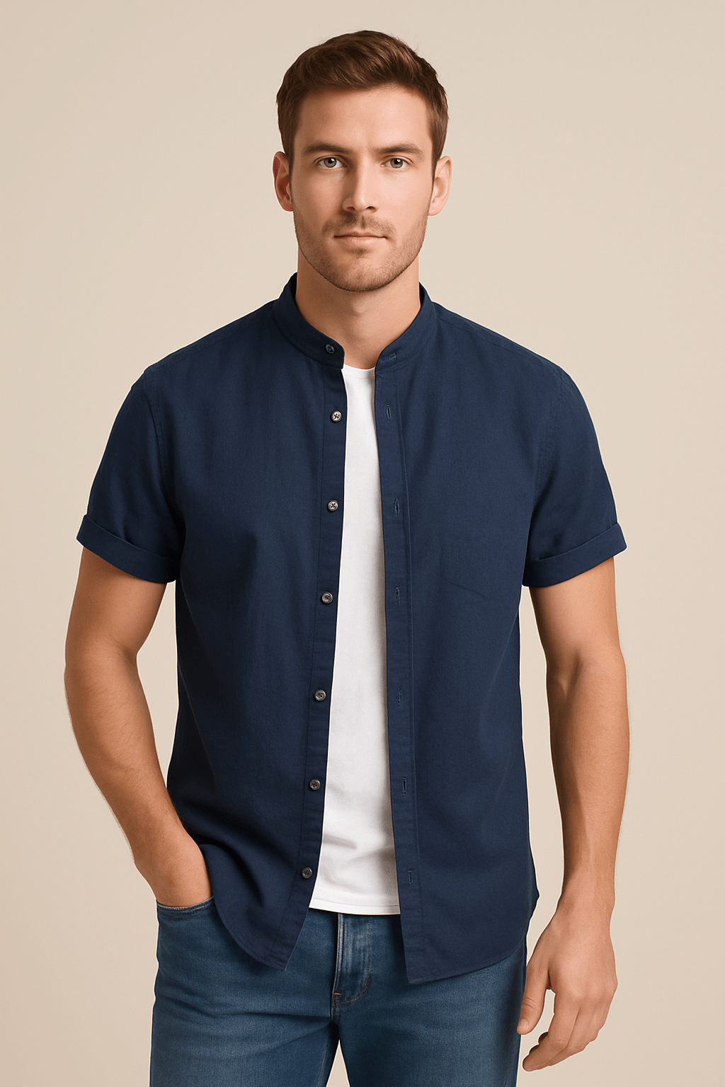 Short Sleeve Shirt - Men's Plain Casual Button-Up Summer Shirt
