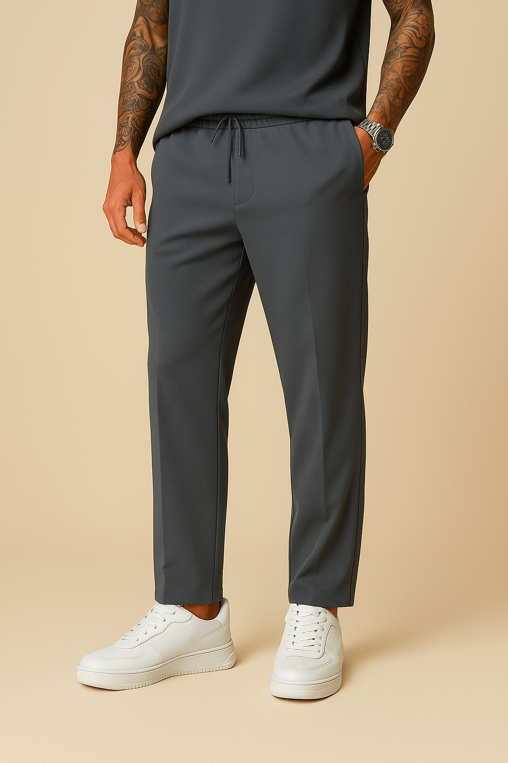 Drawstring Pants | Elastic Waist | Straight Leg | Fabric Pants | Men's Trousers