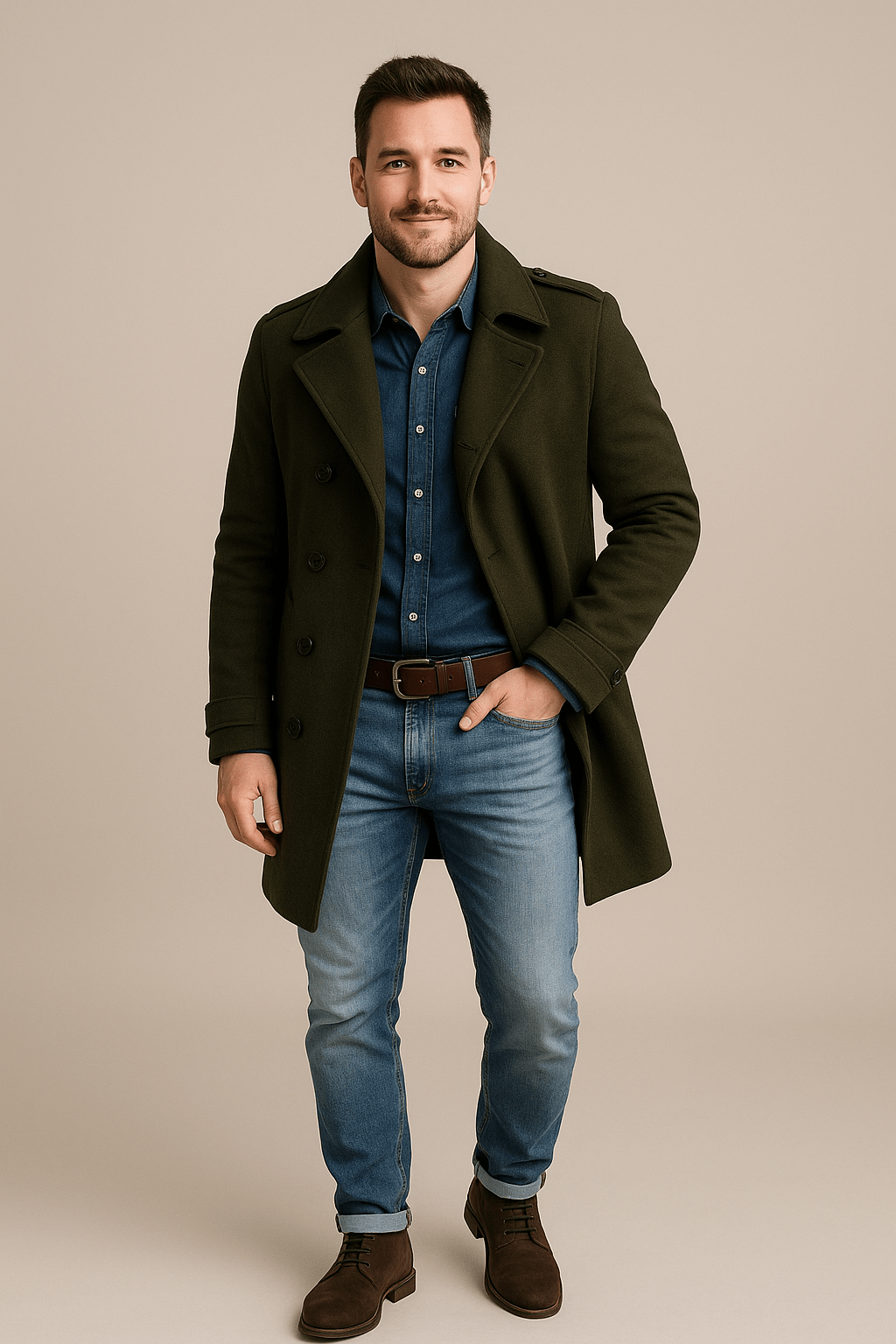 Trench Coat - Single Breasted - Tailored - Mid Length Coat - Men's Coat