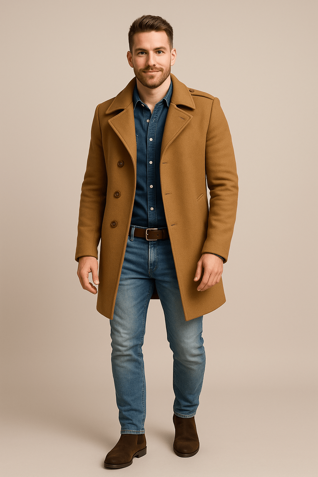Trench Coat - Single Breasted - Tailored - Mid Length Coat - Men's Coat