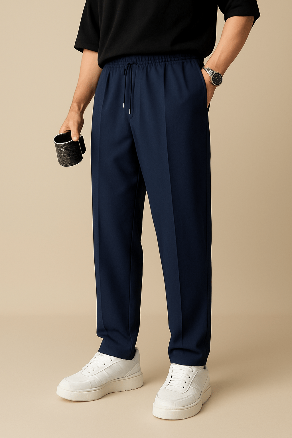 Elastic Waist Pants - Men's Casual Straight Leg Drawstring Dress Pants