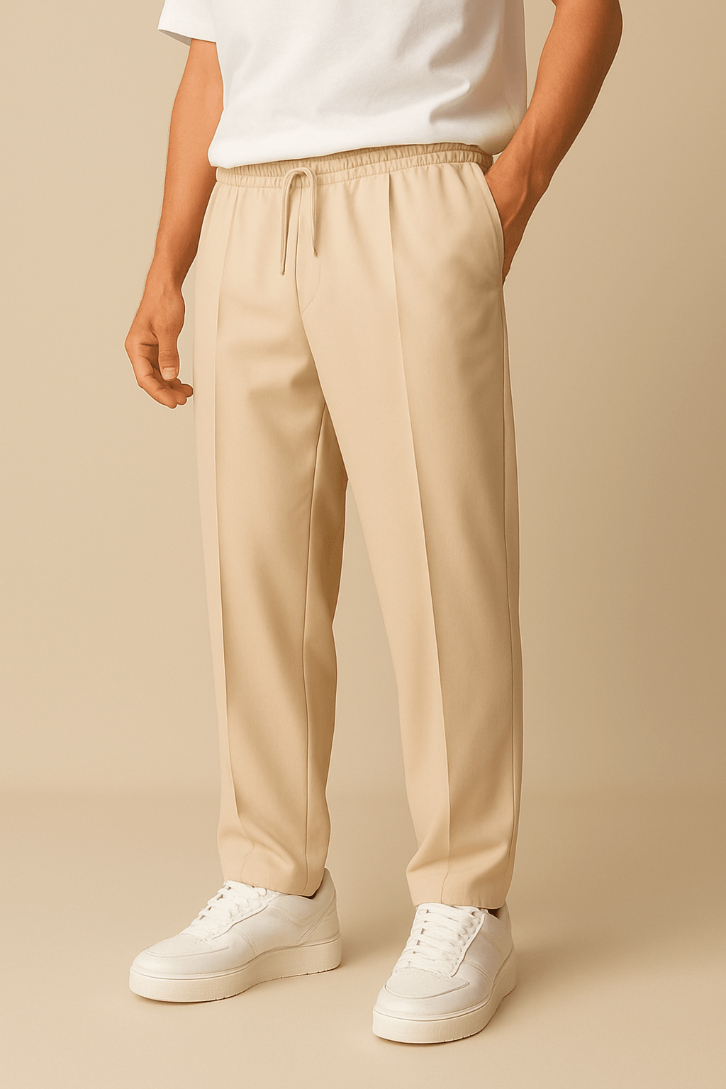 Elastic Waist Pants - Men's Casual Straight Leg Drawstring Dress Pants