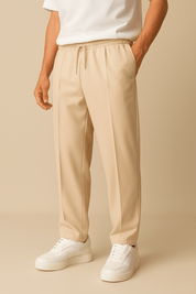 Elastic Waist Pants - Men's Casual Straight Leg Drawstring Dress Pants