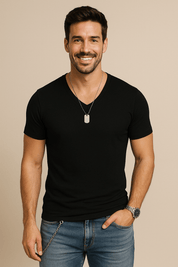 V-Neck T-Shirt - Casual - Slim Fit - Plain T-Shirt - Men's T-Shirt