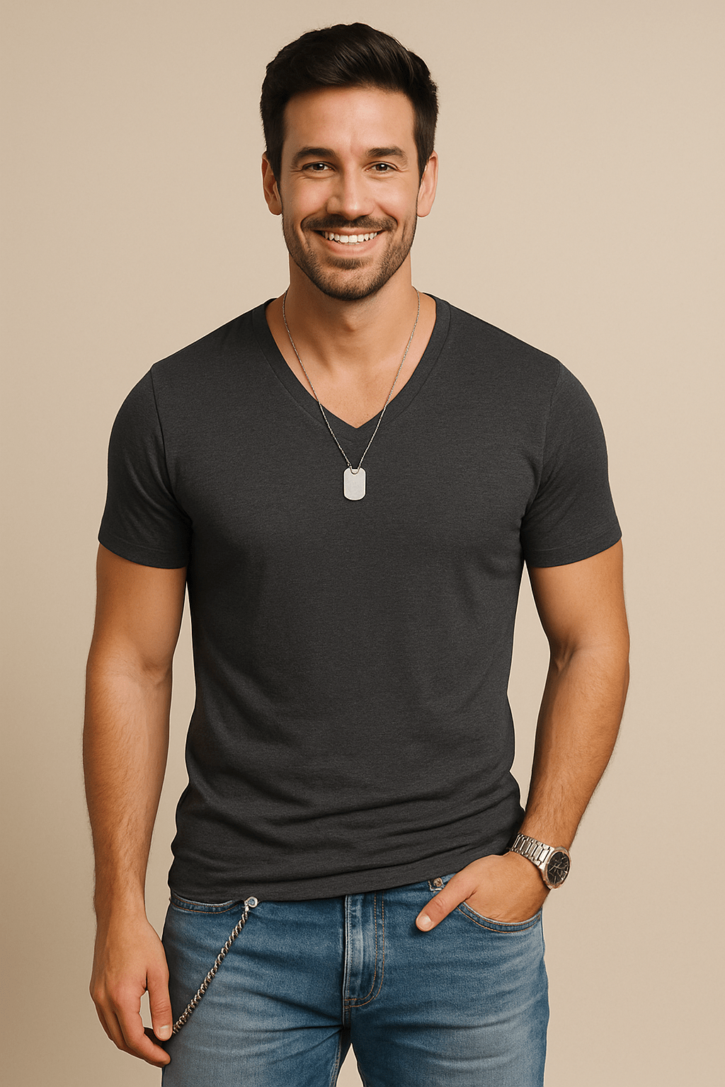 V-Neck T-Shirt - Casual - Slim Fit - Plain T-Shirt - Men's T-Shirt