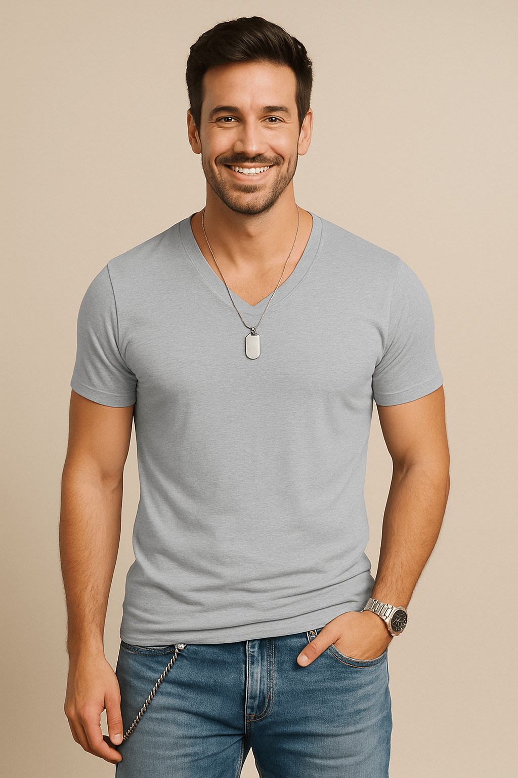 V-Neck T-Shirt - Casual - Slim Fit - Plain T-Shirt - Men's T-Shirt