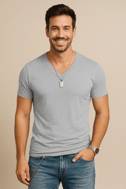 V-Neck T-Shirt - Casual - Slim Fit - Plain T-Shirt - Men's T-Shirt